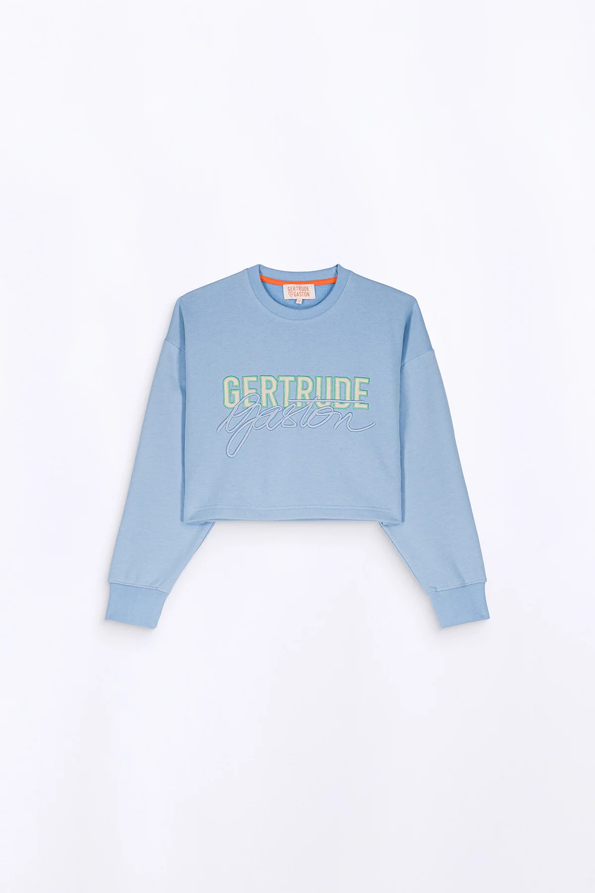 Maggy Light Blue embroidered cropped round-neck sweatshirt