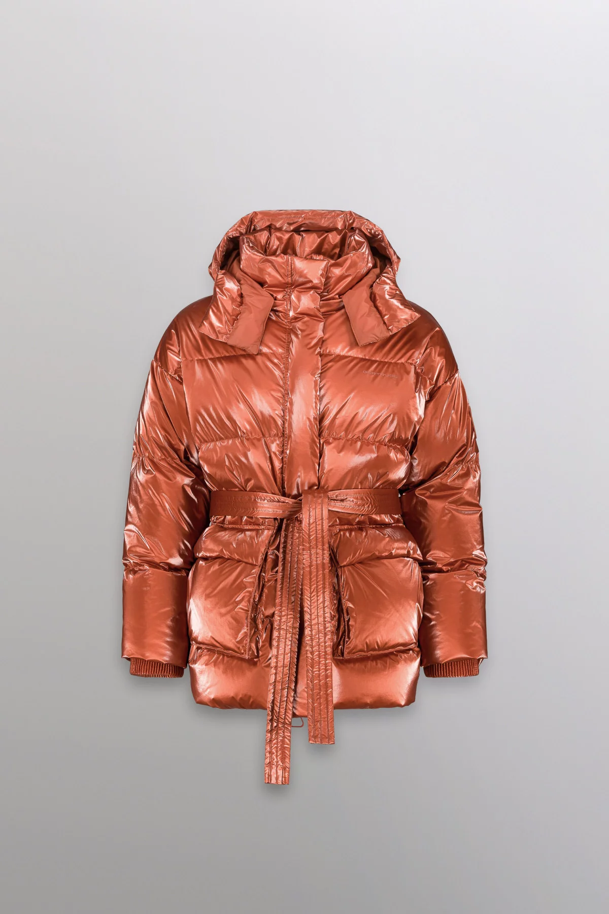 Oversized belted down jacket in shiny nylon Manie Bright